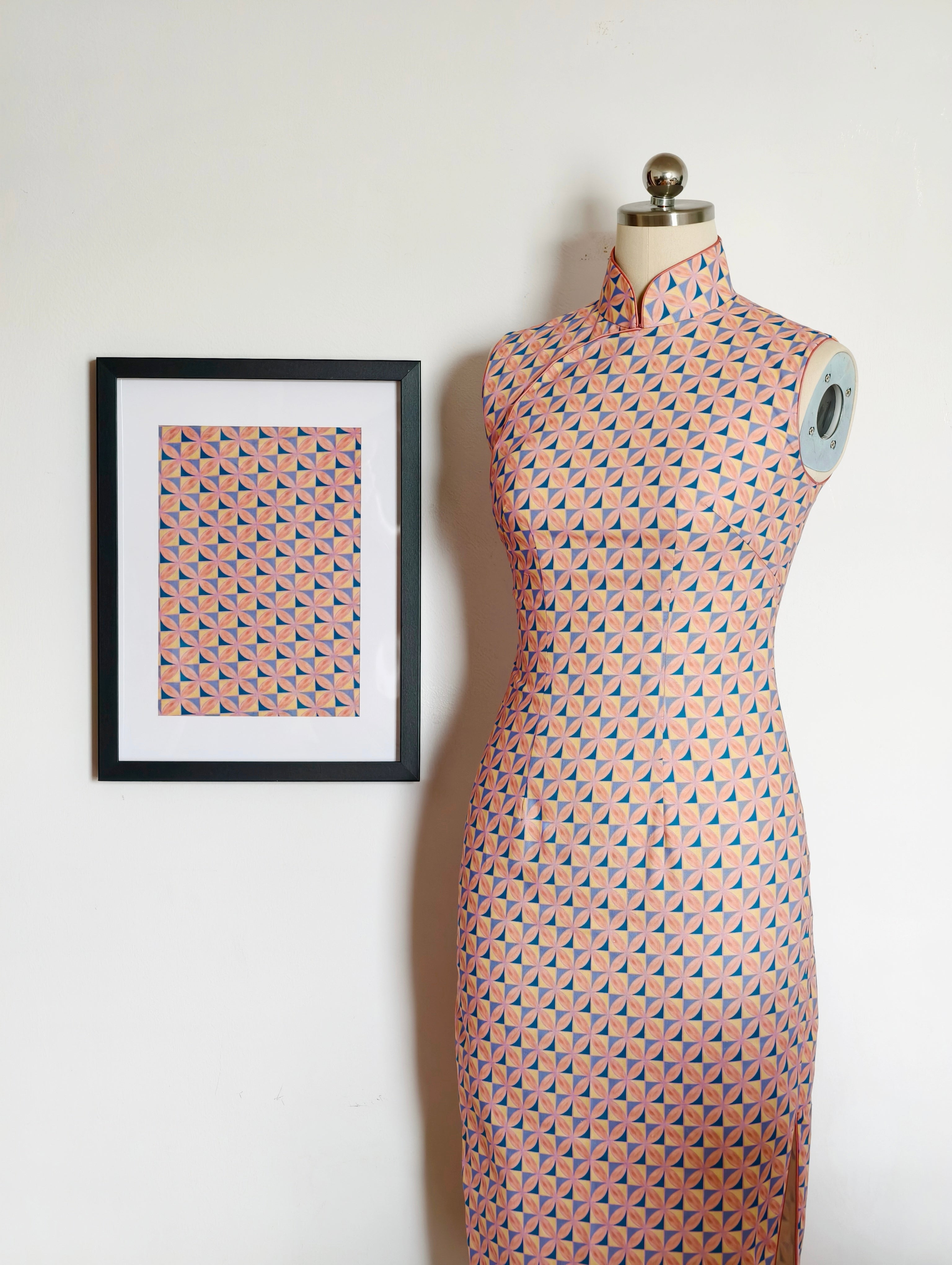 Qipao «Mosaïque magique», esprit hongkongais des années 60