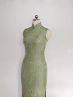 Qipao «Thé vert Longjing», esprit hongkongais des années 60